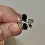 Boutique Black Silver Rhinestone Flower Ring “Trudie” Glam Classic Dark Femme Beautiful Jewelry Photo 9