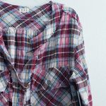POL Plaid Button Down Embroidered Long Sleeve Top Photo 3