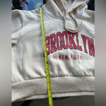 Brooklyn New York Long Sleeve Cropped Hoodie in Beige/Red Size Medium Red Photo 6