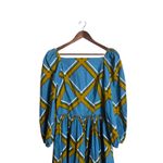 Vintage 1972 Marimekko Grid Pattern Cotton Maxi Dress Blue Yellow Womans 40/12 Photo 7