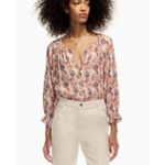Aritzia Wilfred Sensibility Long Sleeve Wheat/basalt Grey Floral Blouse size L Photo 3