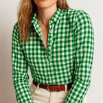 J.Crew Factory Green & White Gingham Button-Up Shirt Cottagecore– Women’s M Photo 0