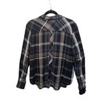 Free People  Wesley Plaid Black Taupe Linen Blend Button Down Shirt Sz M … Photo 4