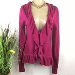 Central Park West  Cashmere & Silk Ruffle Front Long Sleeve Cardigan Sweater L Photo 6