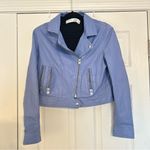 IRO  Women's Hartley Leather Moto Jacket Size 10 In Blue LT Photo 4