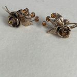 Vintage flower sprays climber earrings. Gold plated amber glass. Photo 1