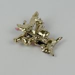 Vintage Gold Tone Enamel Owl Brooch Pink Rhinestone Eyes Faux Pearl Accent Photo 3