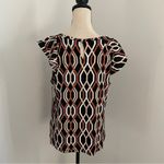 Liz Claiborne Flutter Sleeve Work Blouse Medium Black White Coral Geometric Top Photo 2