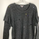 Sundry  Star Patches Gray Long Sleeve Ruffle Tee Photo 2