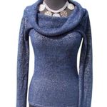 Cache Navy Metallic Exaggerated Oversize Collar Top New SOFT Sweater NWT $98 Photo 2