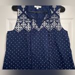 Anthropologie Mine Size Large Navy Blue Sleeveless Embroidered Ruffle Flowy Top Photo 2
