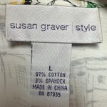 Susan Graver White Shirt Jacket w/Black Sketch Art, Rhinestone Buttons. Size Lrg Photo 2