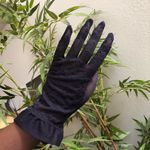 Vintage MADE IN USA Dark Navy Blue Whimsygoth Coquette Fairy Lace Floral Gloves Ruffle Nylon #Gothic #Glam Black Photo 4