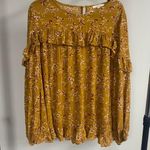 easel  Floral Mustard Yellow Ruffle Blouse Size M Photo 0