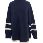 H&M Navy Oversized Sweater with Cream Stripe Details Size Medium Photo 0
