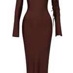Marbl (Dubai Brand) Long Sleeve Chocolate Brown Silhouette Dress Size XS Photo 4