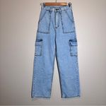 On The Way Blue Wide Leg Cargo Jeans Womens M Casual Denim Size 4 Photo 7
