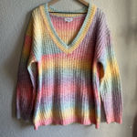 Beginning Boutique Boutique Rainbow Colorful Knit V-Neck Sweater Photo 0