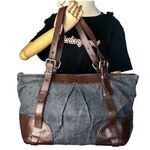 Burberry BLUE LABEL Denim Top Zip Shoulder Bag w/ Adj Brown Leather Straps RARE Photo 0