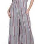 Storia ‎ Striped Smocked Jumpsuit Tie Strap Tiered Wide Leg Boho Chic Photo 0