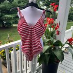 Kona Sol Red & White Striped One-Piece Swimsuit | Tie Back | Size Small Photo 2
