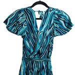 Trina Turk NWT Planetary 2 Abstract-Print Faux-Wrap Dress Wavy Blue Teal V-Neck Photo 3