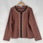 Carducci Mocha Brown Floral Embroidered Rhinestone Button Front Cardigan NWT‎ 3X Photo 0
