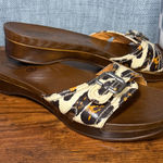 Dr Scholls The Original Sandal Size 8 Wood Platform Slide Leopard Buckle Retro Brown Photo 0