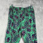 Aerie Pants Womens Medium Green Pink Paisley Satin Jogger Casual Preppy Colorful Photo 4