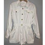 Main Strip Gold Studded Fringe Cowgirl Denim Short Romper Size M Off White Boho Photo 0