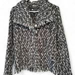 Carole Little Black + Gray Wool Knit Open Front Thick Sweater (S) Photo 5