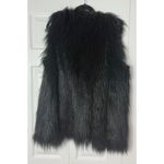 Topshop  Black Faux Fur Long Vest Open Front Sleeveless Jacket Coat Size M Photo 2