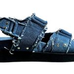 MINT VELVET Denim Raw Edge Sandals Women EU39 US8.5 Blue Platform Grunge Boho Size 8.5 Photo 0