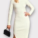 Lulus NWT. Snuggle Party Ivory Mock Neck Midi Sweater Dress Photo 0