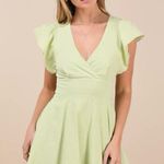 Lulus Sweeten Me Up Lime Green Flutter Sleeve Mini Dress With Pockets Size Small Photo 0