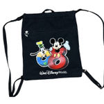 Disney WALT  WORLD 2008‎ Drawstring Back Pack Tote Bag Purse Black Tote Cinch Photo 0