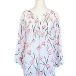 Ivanka Trump Sheer Floral White & Pink Long Sleeve V-Neck Flowy Blouse Sz Small Photo 0