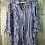 Foxcroft Size 18 Linen Purple & White Stripe Hidden Button Front Shirt Top Photo 0