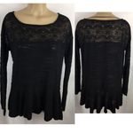 Free People  Black Knit Long Sleeve Sheer Back Oversized Top Blouse XS Photo 1