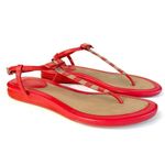 Cole Haan Red Natural Bow Stripe Tstrap Sandal Ankle Womens Size 10 Photo 1