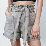 ZARA Gray Denim Paper Bag Shorts High Waist Belt Patch Pocket Size 2 Jean Shorts Photo 0