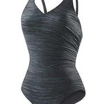 Speedo One Piece Swim Suit Black Space Dye 10 Black White Medium Photo 0