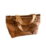 Michael Kors Leather Satchel Tote Bag Woven Details Buckle Accents Brown Photo 9