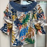 Jealous Tomato  Off Shoulder Tropical Top Blouse Shirt Woman’s Size M Resort Photo 9