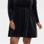 Ava & Viv NWT  Women's Size 3X Black Long Sleeve Rosette Mini A-Line Velvet Dress Photo 0