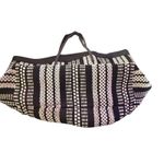Bimba y Lola large‎ Plaited Shopper Tote Bag Black Woven Striped Beach Vacation Photo 11