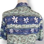 Vintage 90s Top Blue Green Floral Leaf Print Button Up Short Sleeve Shirt Small Photo 4