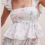 Selkie The Weekender Free People Floral Ruffle Jumpsuit Medium NEW White Photo 1