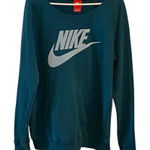 Teal Green Nike White Swoosh Logo Sweatshirt wide neck Kangaroo pocket Photo 0