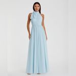 Mac Duggal  55035 Womens Blue High Neck Chiffon Gown with Bow Photo 2
